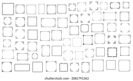 Colección de marcos de línea simple negro de gran tamaño Doodle Square Floral Frame Elements Vector Diseño Esbozo de estilo Isolación Ilustración Para Banner