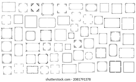 Big Set Black Simple Line Frame Collection Doodle Square Floral Frame Elements Vector Design Style Sketch Isolated Illustration For Banner