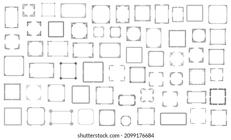 Big Set Black Simple Line Frame Collection Doodle Square Floral Frame Elements Vector Design Style Sketch Isolated Illustration For Banner