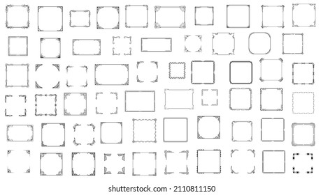Colección de marcos de línea simple negro de gran tamaño Doodle Square Floral Frame Elements Vector Diseño Esbozo de estilo Isolación Ilustración Para Banner