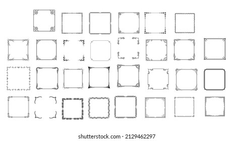 Big Set Black Line Frame Collection Doodle Square Floral Frame Elements Vektordesign Style Sketch isoliert Illustration für Banner