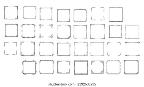 Big Set Black Line Frame Collection Doodle Square Floral Frame Elements Vektordesign Style Sketch isoliert Illustration für Banner