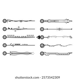Big Set Black Simple Line Collection Doodle Border Elements Vector Design Style Sketch Isolated Illustration For Banner
