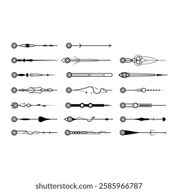 Big Set Black Simple Line Collection Doodle Border Elements Vector Design Style Sketch Isolated Illustration For Banner