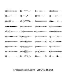 Big Set Black Simple Line Collection Doodle Border Elements Vector Design Style Sketch Isolated Illustration For Banner