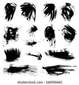 Big set of black strokes drawn thick paint