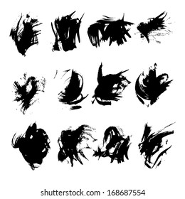 Big set of black strokes drawn thick paint 1