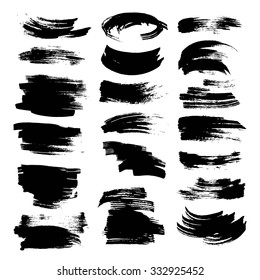 Big set of black textured straight strokes isolated on white background