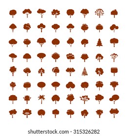 Big set of black trees icon. Vector symbol and organic elementss.