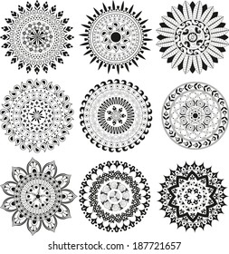Big set of black and white mandala