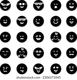 Big set of black,white and gray emoji icons with vector emoticon emotion large collection