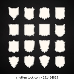 Big set of blank, classic shields, templates. Design elements. Vector illustration