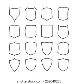 Big set of blank, classic shields, templates. Design elements. Vector illustration