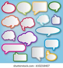 Big set of blank empty colorful speech bubbles. Different design and color of comic bubble cloud collection.
