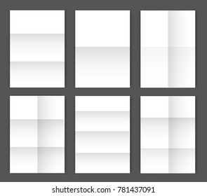 Big set of blank folded Paper Page blank A4 mockup.