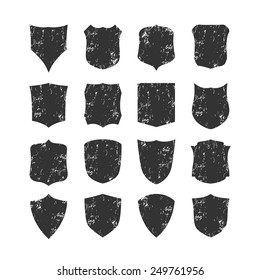 Big set of blank, grunge, classic shields, templates. Design elements. Vector illustration