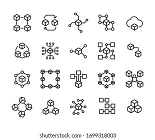 Big set of blockchain line icons. Vector illustration isolated on a white background. Premium quality symbols. Stroke vector icons for concept or web graphics. Simple thin line signs. 