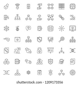 big set of blockchain technology icon with simple outline and modern style, editable stroke vector eps 10