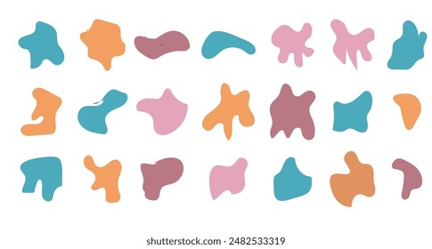 Big set of blotch, inkblot. Collection of colorful organic blob, blot. Different shapes of Drop of liquid, fluid isolated. Simple rounded and smooth various shapes. Ink stains for your design. vector