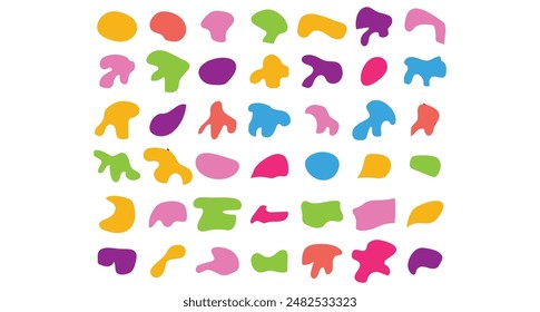 Big set of blotch, inkblot. Collection of colorful organic blob, blot. Different shapes of Drop of liquid, fluid isolated. Simple rounded and smooth various shapes. Ink stains for your design. vector