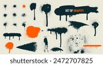 Big set of blots. Spots of paint on a white background. Grunge frame of paint. Graffiti spray banner. Vector spray paint shapes with smudges. Vector illustration.