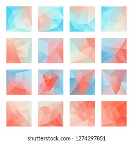 big set blue pink polygonal Mosaic Backgrounds, Low Poly Style, Vector illustration, great design element for brochure, banner, cover, booklet, flyer, web, UI, card, poster and other