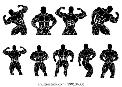 big set of bodybuilding icons, vector illustration