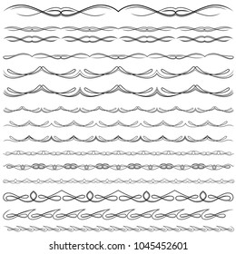 Big set of border swirl design elements for frame and others, hand drawn vector illustrations