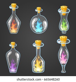 Big set of bottle elixir with flame