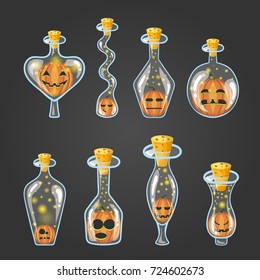 Big set of bottle elixir with Halloween pumpkin