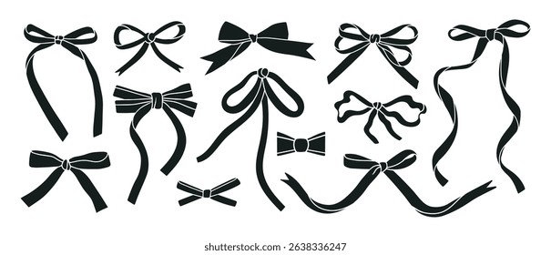Big set with bows and ribbons. Perfect for greeting card, invitation or packaging design, fashion prints, logos and other creative projects. Vector illustration isolated on white background.