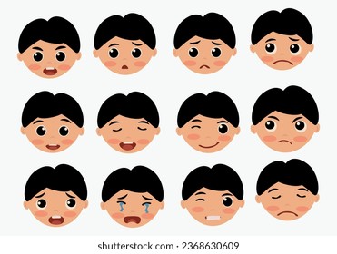 Big set of Boy emoticon Face icons. Cartoon emoji set. Vector emoticon set.