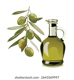 big set with branch olives and with virgin olive vector