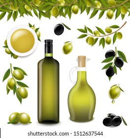 Big Set With Branch Olives And With White background With Gradient Mesh, Vector Illustration