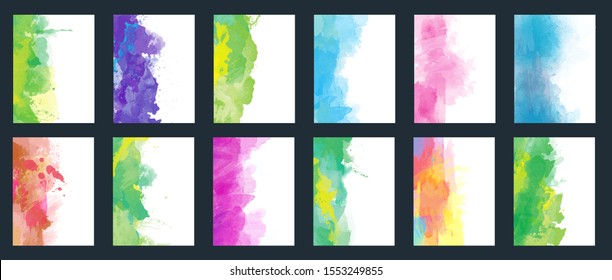 big set of bright colorful vector watercolor background useful for any project where a platter of color makes the difference for poster brochure or flyer color pink water white star texture colourful