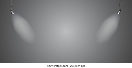 Big set Bright lighting with spotlights. Scene illumination  collection. Spot lighting  of  the stage. Vector.