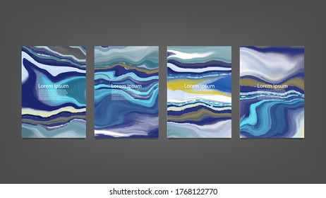 Gran conjunto de azul vector brillante sobre fondo negro vertical para afiche o volante de folletos
