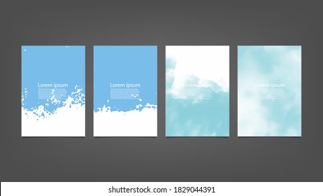 Big set of bright vector blue watercolor on vertical black background for brochure poster or flyer
