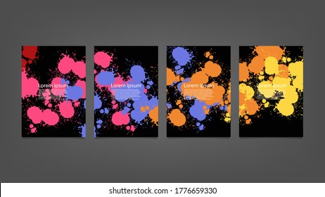 Big set of bright vector colorful blots watercolor on vertical black background for brochure poster or flyer
