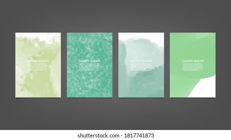 Big set of bright vector green watercolor on vertical black background for brochure poster or flyer

