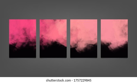 Big set of bright vector pink watercolor on vertical black background for brochure poster or flyer
