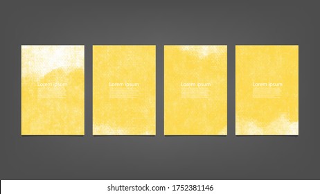 Big set of bright vector yellow watercolor on vertical black background for brochure poster or flyer
