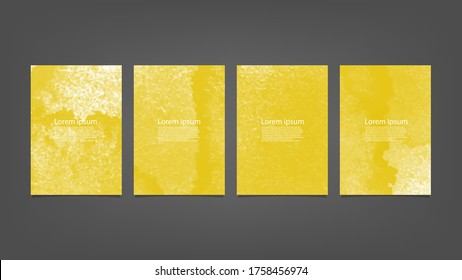 Big set of bright vector yellow watercolor on vertical black background for brochure poster or flyer
