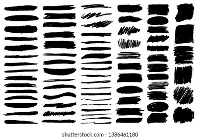 Big set of brush grunge crayon strokes in black ink
