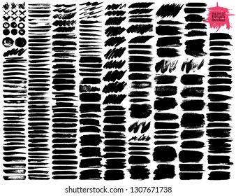 Big set of brush strokes, Black ink grunge brush strokes. Vector illustration.	