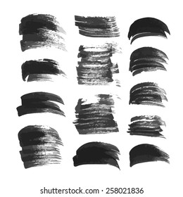 Big set brush strokes drawn in ink on white paper 2