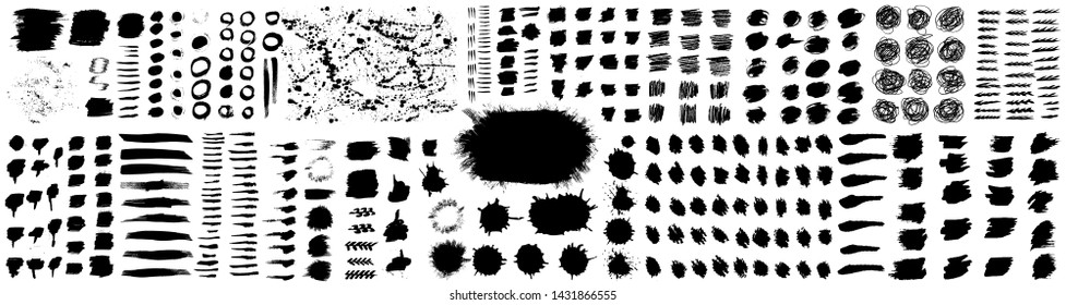 Big Set Brush strokes include vector paintbrush and , circle dirty texture banners, long text boxes,  paint splats blotches, round grunge design elements ink splatters - vector
