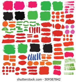 Big set of brushes made of ink,  design elements. Hand-drawn with watercolor grunge strokes. Light stroke made in passing, graze. Abstract oil design elements for your projects. Vector illustration