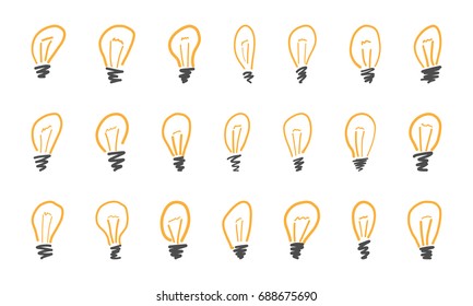Big set of bulbs. Vector hand drawn symbols.