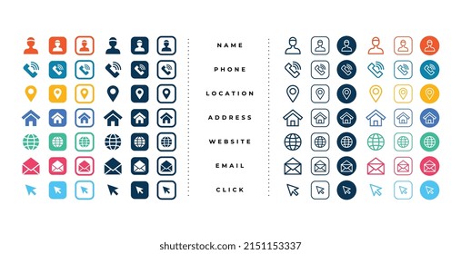 big set of business card icons for contact information